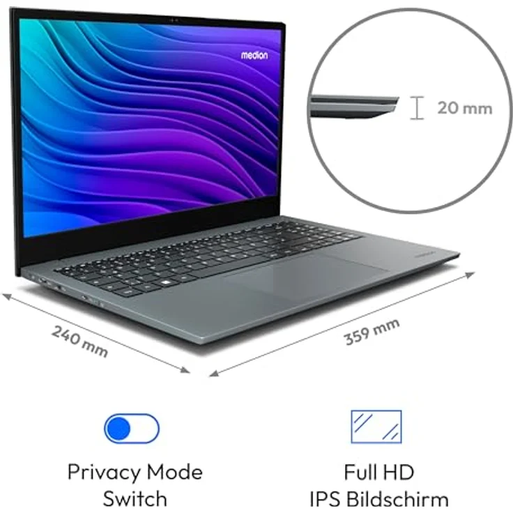 MEDION E15433, 39,6 cm (15,6 Zoll) Full HD Laptop mit Intel Core i5-1334U, 32GB DDR4 RAM, 1TB SSD, WLAN, Webcam, Windows 11 – Bild 3