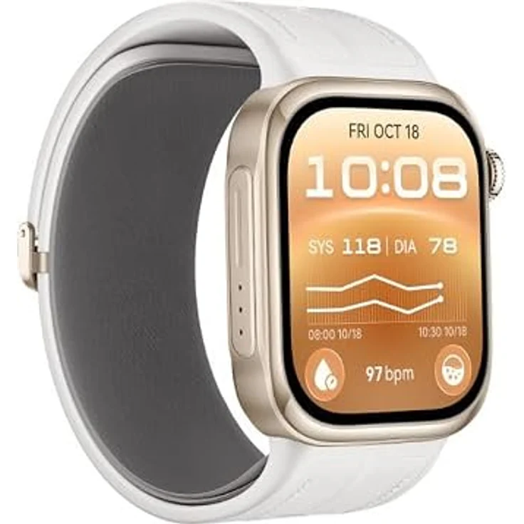 Huawei Watch D3 Gold, Smartwatch mit Schrittzähler und Herzfrequenzmessung, weißes Armband – Bild 3