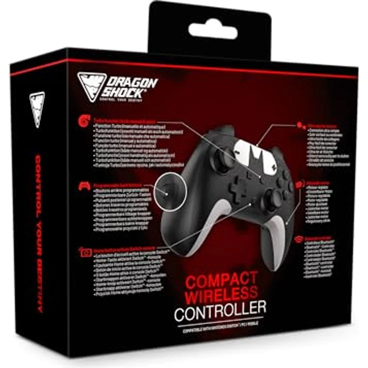 DRAGON SHOCK PopTop Wireless Controller The Signal Switch für Nintendo, kabelloser Gamepad mit Turbo-Funktion und 4 Vibrationsstufen, schwarz – Bild 8