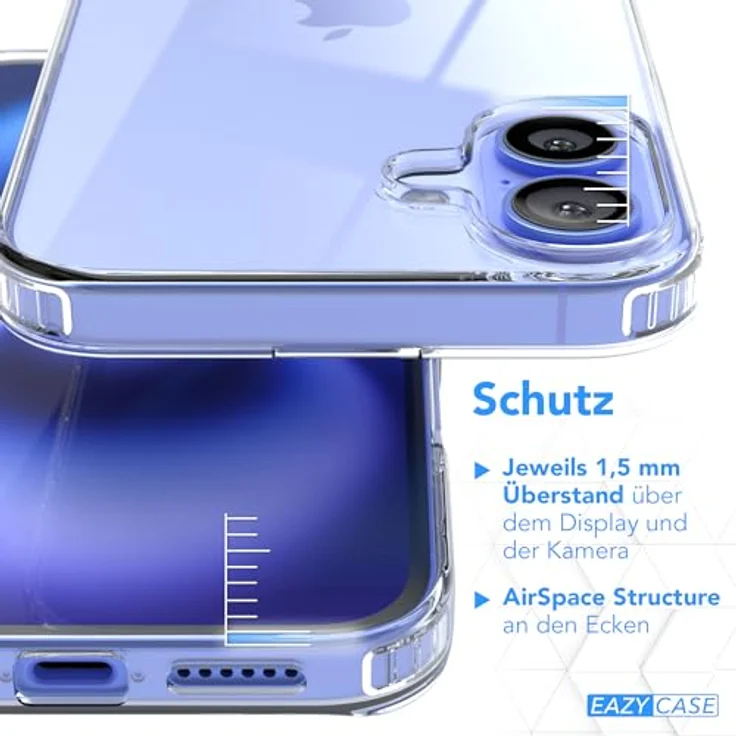 EAZY CASE Premium Crystal TPU Hülle für iPhone 16 Plus, Silikon Slimcover mit Kameraschutz, transparentes Backcover, ultrastarker Schutz durch Air Protect – Bild 4