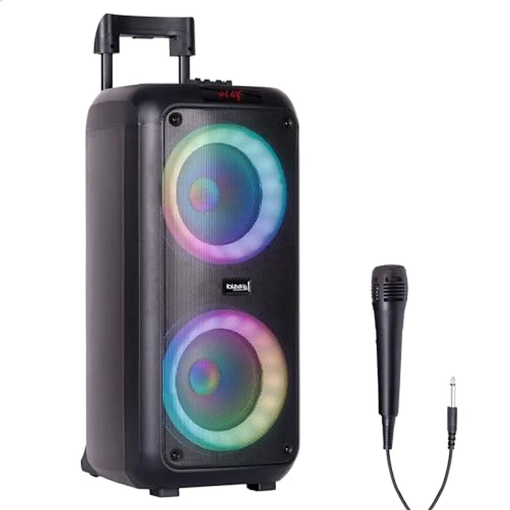 Ibiza VENUS600, 600 W batteriebetriebener tragbarer Lautsprecher mit Lichteffekt, Bluetooth, USB, microSD, AUX, kabelgebundenem Mikrofon - Schwarz – Bild 1
