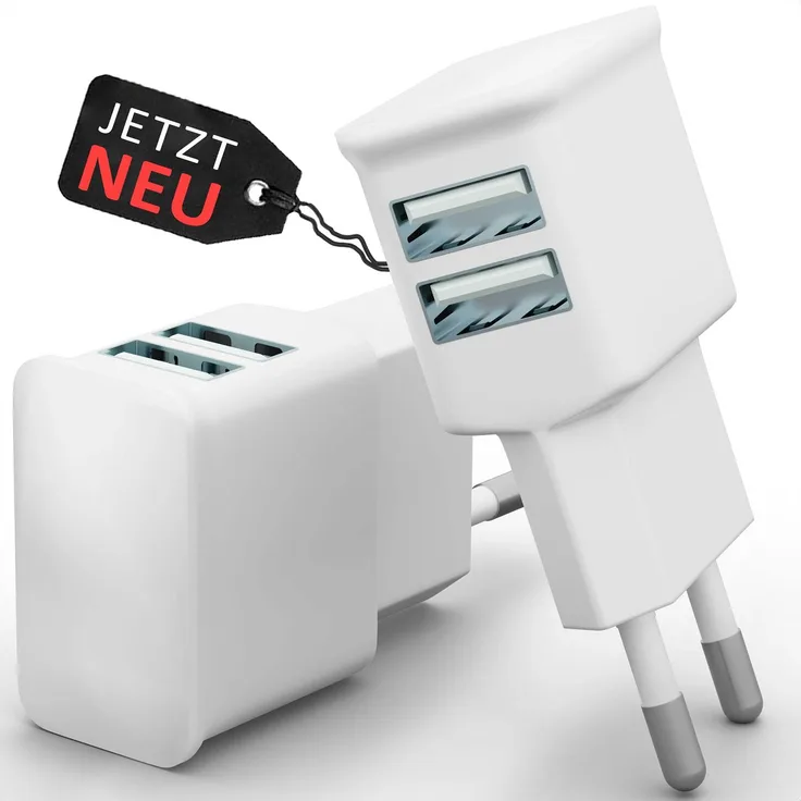 GreenHec USB Netzteil 10W Ladegerät Adapter Doppelstecker Schwarz & Weiß für Handy, iPhone, Samsung | Netzstecker Charger Mehrfach Ladegerät