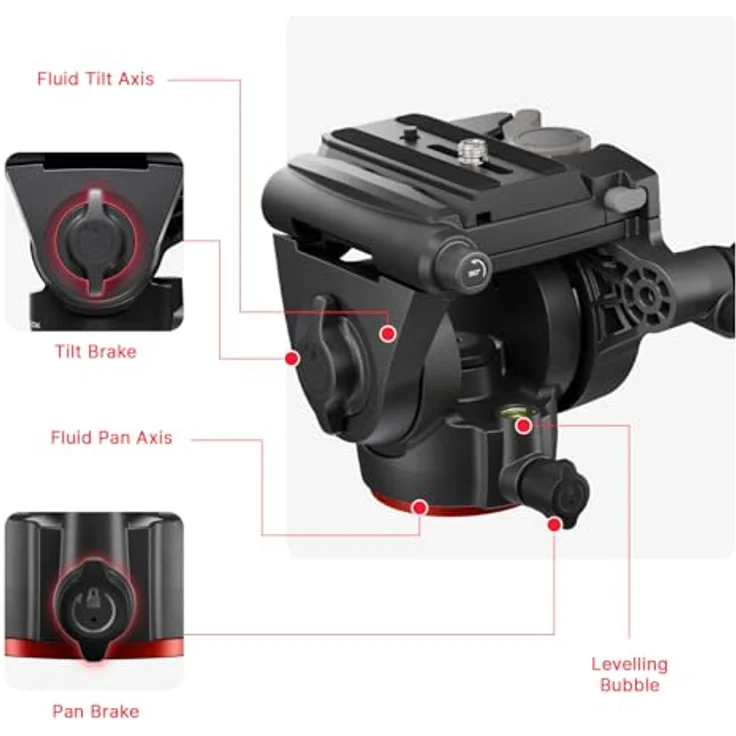 Manfrotto 500X Fluid Head, Stativkopf für spiegellose Kameras, 5 kg Traglast, Schwarz – Bild 5
