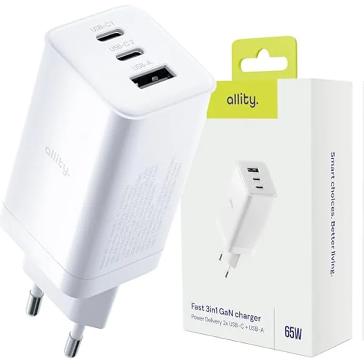 FOREVER Allity Netzladegerät GaN PD QC ATC-01-65WACC 2x USB-C + 1x USB-A 65W weiß, Leistung 65W, 3 Anschlüsse (2x USB-C, 1x USB-A)