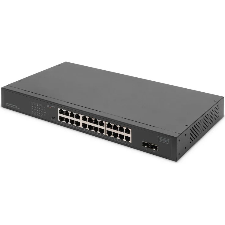 Digitus 24-Port Gigabit Netzwerkswitch, 19 Zoll, unmanaged,2 Uplink Ports, SFP (24 Ports), Netzwerk Switch, Grau – Bild 1