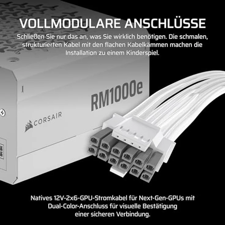 Corsair RM1000e (2025) Vollmodulares, geräuscharmes ATX-Netzteil in Weiß mit 105°C-Kondensatoren – Bild 4