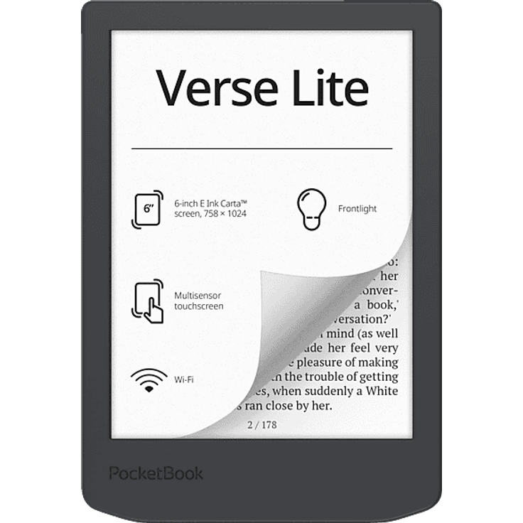 POCKETBOOK Verse Lite, 8 GB eReader mit 15,24 cm E Ink Carta Display und integrierter Beleuchtung, Midnight Grey