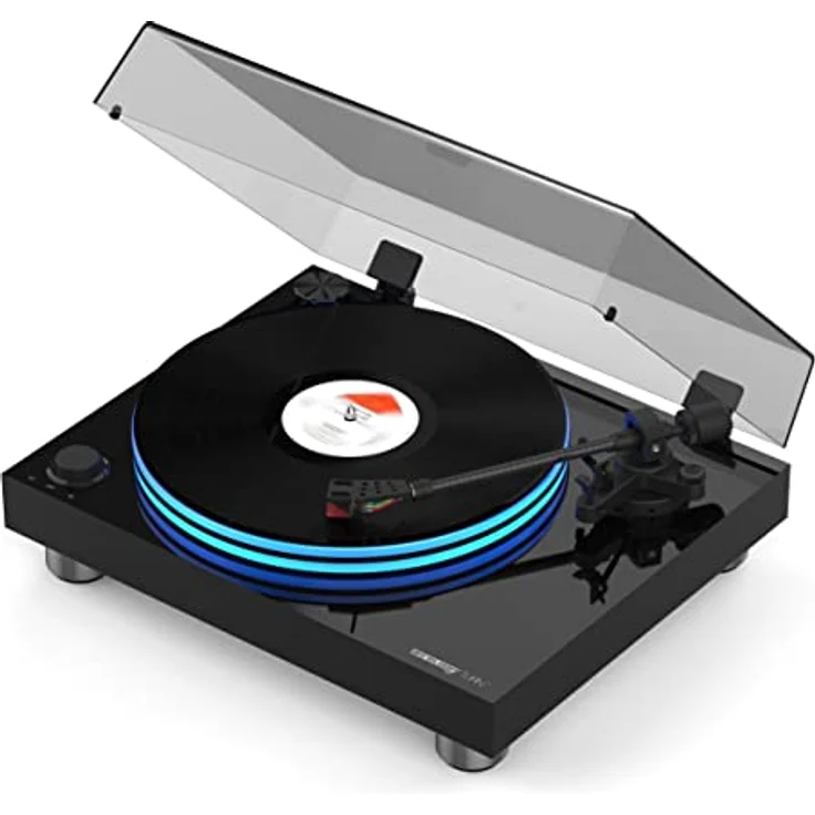 Reloop Turn 7 - Riemenangetriebener HiFi-Plattenspieler mit Ortofon 2M Red, Acryl-Plattenteller mit LED Beleuchtung, dezentralem Antriebsmotor mit externer Riemenführung und Carbon-Tonarm - Preisvergleich – Bild 1