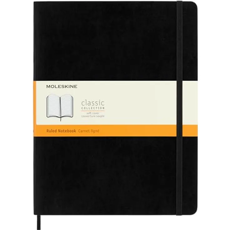 Moleskine Notizbuch Soft, Extra Large Größe, Linierte Seiten, fadengeheftet, säurefreies Papier, Gummibandverschluss, Innentasche, schwarz