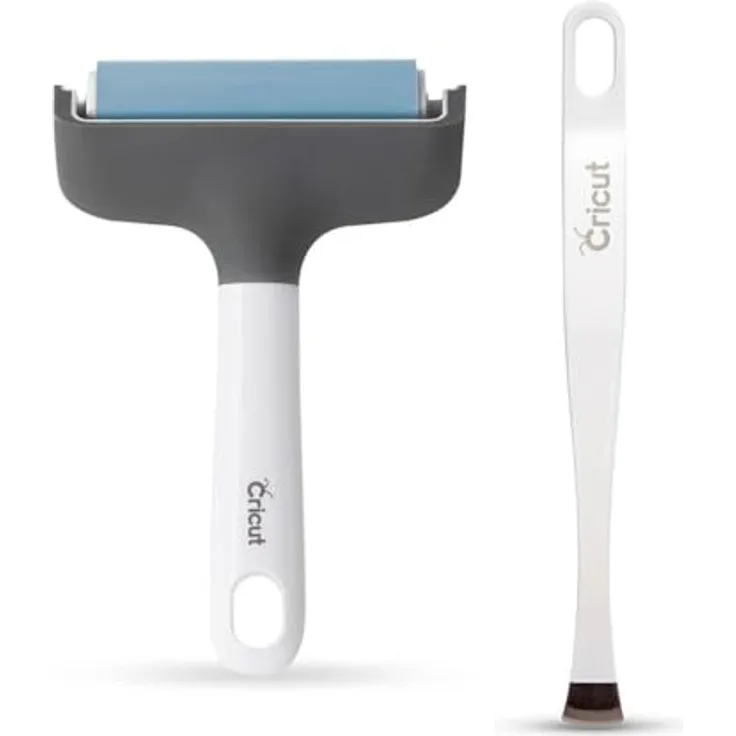 Cricut 2003923 Applicator & Remover Werkzeug-Set, 2-teilig, mit Gummirolle und breiter Pinzette, Blau/Grau/Weiß