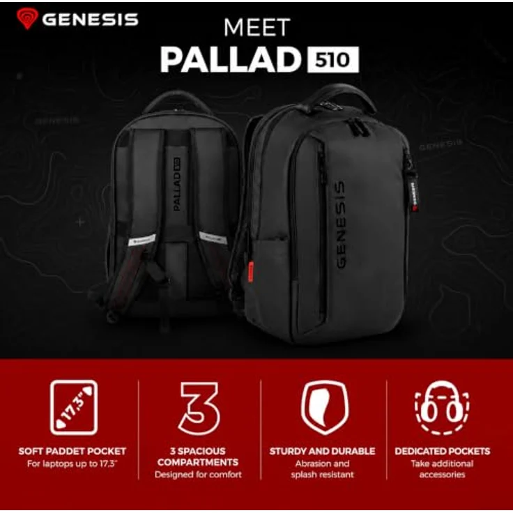 Genesis Pallad 510, Notebook-Rucksack für Laptops bis 43.9 cm (17.3), Schwarz – Bild 2