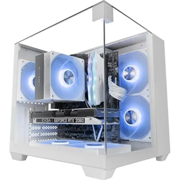 Mars Gaming MC-VISIONM, Kompaktes Mini-Tower PC-Gehäuse mit Panoramadreh-Glas, Weiß, Unterstützung für bis zu 240 mm Flüssigkeitskühlung und 330 mm Grafikkarten