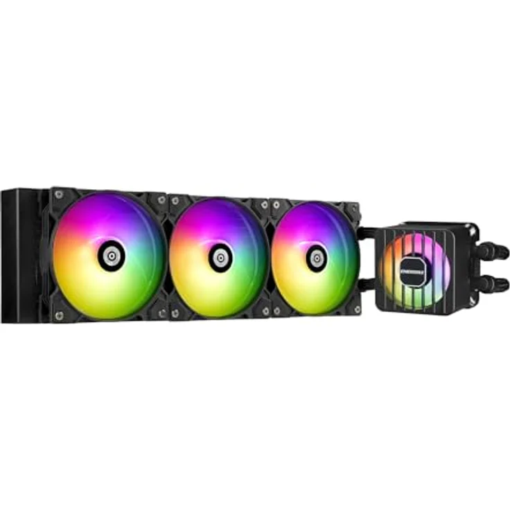 ENERMAX LIQMAXFLO 360mm CPU AIO Liquid Cooler (LGA 1700, 1200, AM5, AM4) - Xtreme Dual Chamber Pumpe- ARGB VRM Wasserblocklüfter- 400W+ TDP (3x 120 PWM ARGB Silent Flow Fan); ELC-LMF360T-ARGB, schwarz – Bild 1