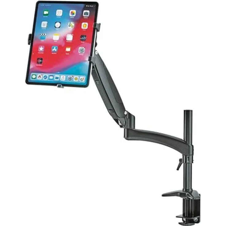 K&M 23874 Tablet-PC-Halter-Bundle, 360° drehbar, stufenlos höhenverstellbar bis 55 cm, Schwarz, Biobased Kunststoff – Bild 3