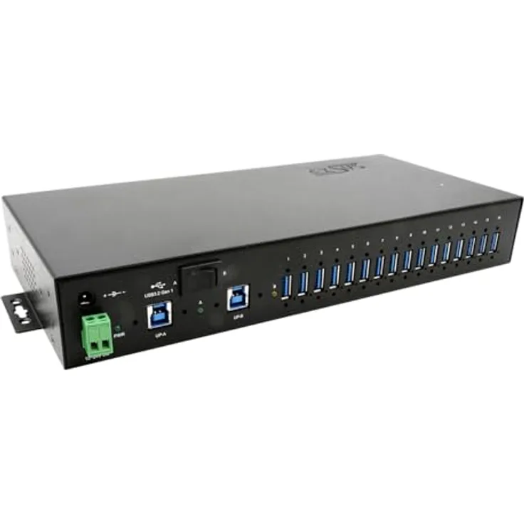 Exsys EX-1526HMVS, 16-Port USB 3.2 Gen1 Managed Metall HUB mit 15KV ESD Überspannungs-Schutz und LED Statusanzeigen