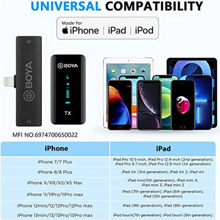 Boya BY-XM6 S3 Wireless Lavalier Microphone for iPhone iPad, Stable Signal Transmission, 6-Level Gain Adjustment, Real-Time Monitoring - Black – Bild 4