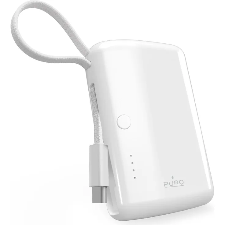 PURO Power Link 10, Powerbank 10000 mAh mit integriertem USB-C-Kabel, weiß, 20W Power Delivery, LED-Anzeige