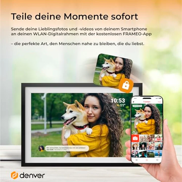 Denver Frameo PFF-1016 25,4cm (10,1) 16GB Digitaler Bilderrahmen mit extrafeinem Rand, Kristallklares HD-Display, WLAN-Übertragung und 16GB Speicherplatz, Schwarz – Bild 4