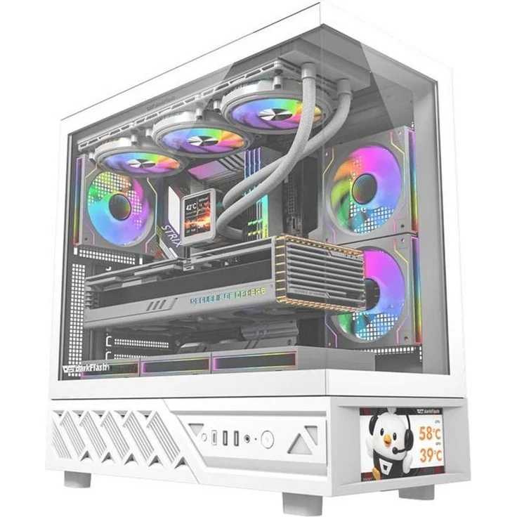 DarkFlash DS950V, PC Gehäuse mit integriertem Display und 6 Lüftern, Weiß