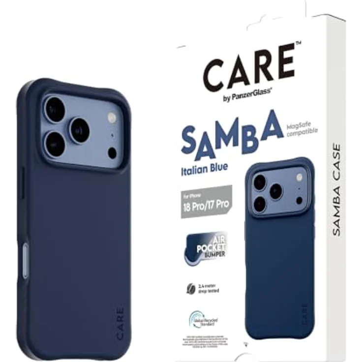 CARE by PanzerGlass Samba Case Italian Blue mit MagSafe für Apple iPhone 18 Pro | 17 Pro – Sturz- und kratzfeste Schutzhülle aus selbstheilendem TPU, kompatibel mit kabellosem Laden – Bild 6