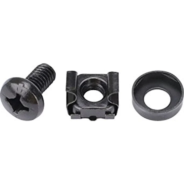 HMF 61024 Käfigmuttern Set für 10" und 19" Serverschrank, M6 Montageschrauben, schwarz, 24er Set – Bild 1