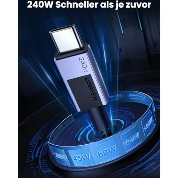 UGREEN 240W USB C auf USB C Kabel PD 3.1, Schnellladekabel für iPhone 17/Air/16/15, M3 MacBook Pro/Air, iPad Pro/Air 2024, Galaxy S24 Ultra, 1M, 480 Mbps Datenübertragung – Bild 2