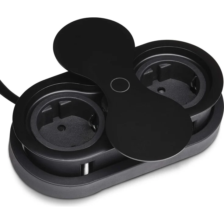 SO-TECH® Einbau Tischsteckdose mit Kabel und Stecker, oval, Doppelsteckdose, Push-to-open-Deckel, schwarz – Bild 1