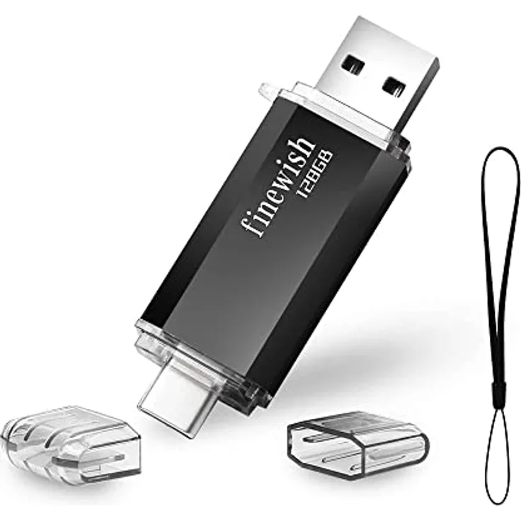 Geweo Type C USB Stick 128GB, 2-in-1 OTG USB C Speicherstick mit USB 2.0, Tragbarer Flash Drive für MacBook Pro, Android Handys, Tablets und Computer (Schwarz)