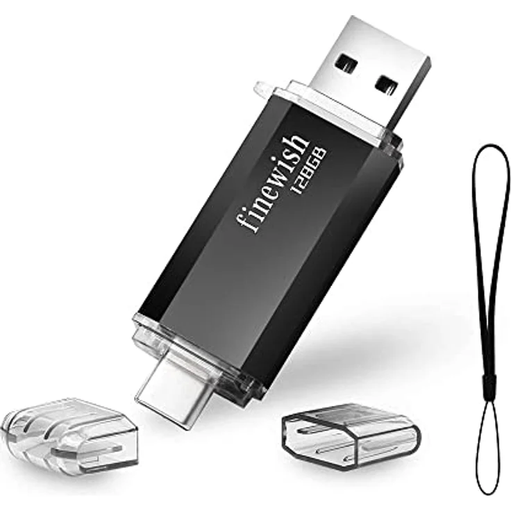Geweo Type C USB Stick 128GB, 2-in-1 OTG USB C Speicherstick mit USB 2.0, Tragbarer Flash Drive für MacBook Pro, Android Handys, Tablets und Computer (Schwarz) – Bild 1