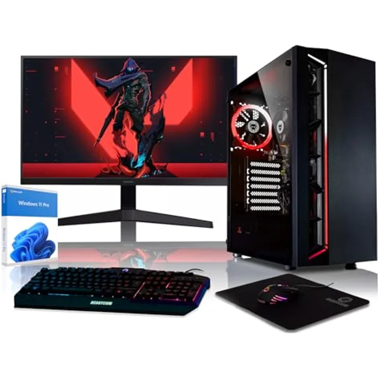 BEASTCOM EASTCOM Q3 Gaming-PC | AMD Ryzen 3 4 x 4,00 GHz | 4K Vega 8 Grafik | 8 GB RAM | 256 GB SSD | LED-Display 24 Zoll + Tastatur + Maus + Mauspad | HDMI | WiFi | Win 11 Pro | RGB, leise | 16,78 Mio. Farben, 75 Hz