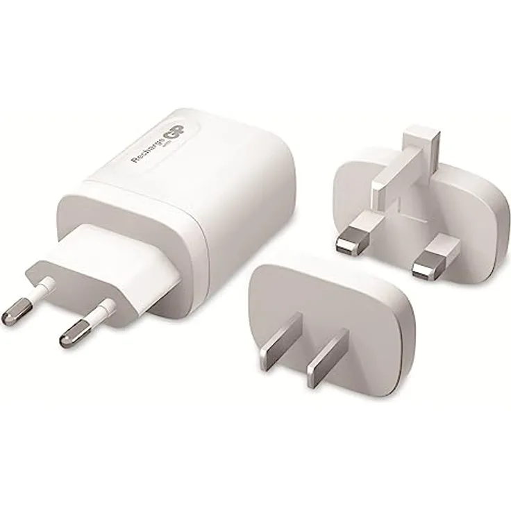 GP Batteries Smartphones-Zubehör, Modell GP 20 W, USB-A und USB-C-Ladegerät, inkl. Adapter für EU, CN und UK