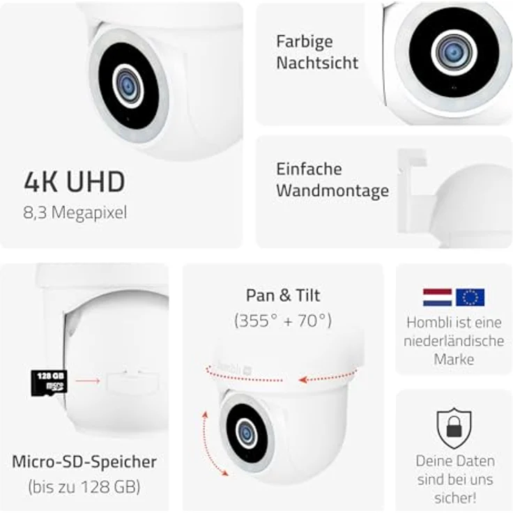 Hombli 4K QHD Pan & Tilt Überwachungskamera Aussen | WLAN | Farbige Nachtsicht | Bewegungsaktiviertes Flutlicht & Alarm | IP65 | Kompatibel mit Alexa & Google – Bild 2