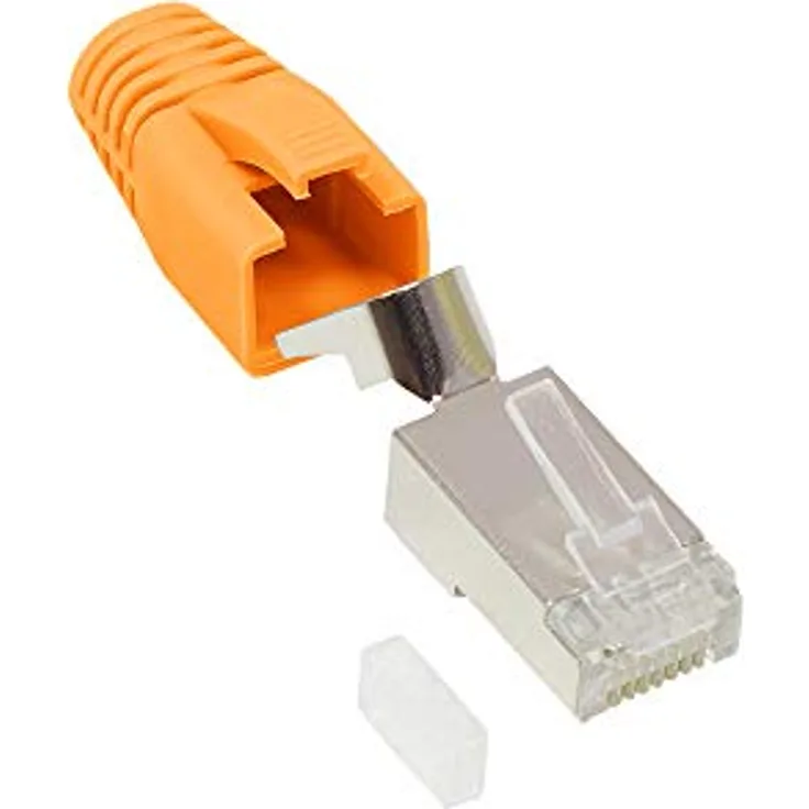 Good Connections RJ45 Netzwerkstecker Cat.6A - 50er Sparset - Stecker geschirmt - inkl. Zugentlastung und Einfädelhilfe - Orange