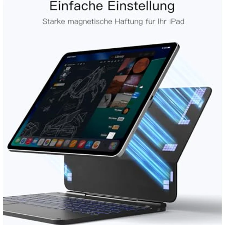 Inateck NeoMagic Magnetische Tastatur Hülle für iPad Air 13 Zoll und iPad Pro 12.9 Zoll, Großes Trackpad, 7-farbige Hintergrundbeleuchtung, QWERTZ, mit Stifthalter, KB903 – Bild 5