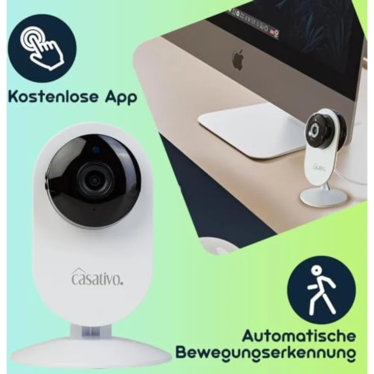 Casativo Full-HD-IP-Überwachungskamera mit Nachtsicht, 135° Weitwinkel, WLAN, Zwei-Wege-Audio & Bewegungserkennung, weiß – Bild 3