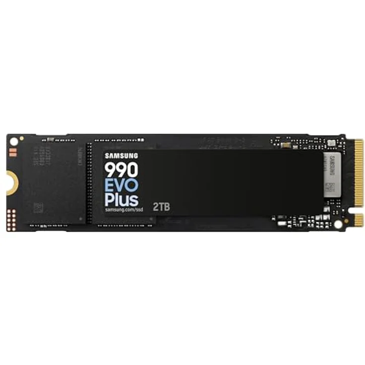 Samsung 990 EVO Plus NVMe M.2 SSD 2 TB, PCIe 4.0 x4 / PCIe 5.0 x2, NVMe 2.0 (2280), 7.250 MB/s Lesen, 6.300 MB/s Schreiben, Interne SSD für Gaming und Grafikbearbeitung, MZ-V9S2T0BW in Schwarz – Bild 1