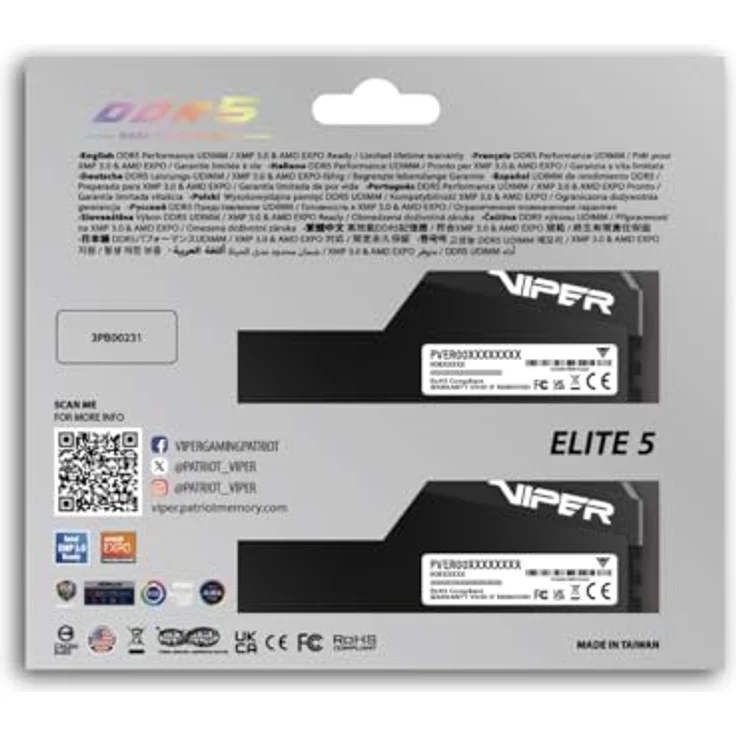 Patriot Viper Gaming RGB Elite 5 Ultra DDR5-6400 RAM, 32 GB (2x 16GB), CL 32, AMD EXPO, Intel XMP 3.0, schwarz – Bild 7