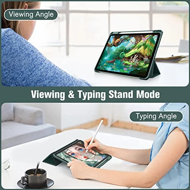 Fintie Hybrid Hülle für iPad Air 11 Zoll M3/M2 2025/2024, iPad Air 5/4 Gen 10,9 Zoll - Stoßfeste Schutzhülle mit transparenter Hartschale und Stifthalter, Satinoptikgrün – Bild 5