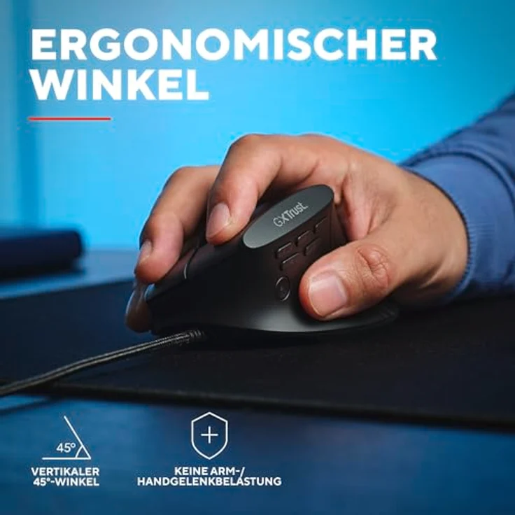 Trust Gaming GXTrust 145 Rexxa Vertikale Gaming Maus, 12.8k DPI, 10 programmierbare Tasten, Ergonomisch, USB-A Kabel 1,7m, Mehrfarbige RGB Beleuchtung - Schwarz – Bild 3