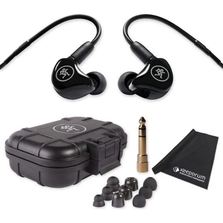 Mackie MP-120 In-Ear Kopfhörer mit Tuch, passive Geräuschunterdrückung, kabelgebunden, Schwarz