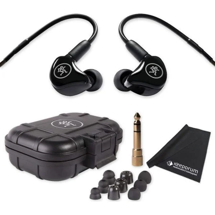 Mackie MP-120 In-Ear Kopfhörer mit Tuch, passive Geräuschunterdrückung, kabelgebunden, Schwarz