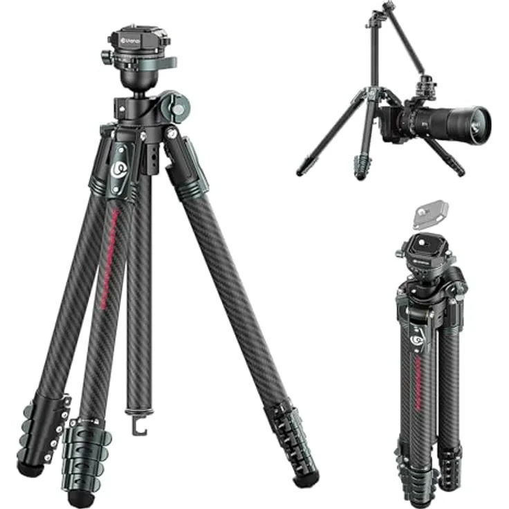 ULANZI JJ05 GlideGo, 184 cm Carbon Kamera Stativ mit drehbarem 360° Panoramakugelkopf, Uka Schnellwechselplatte, Tragkraft 18 kg, faltbar und leicht для Reisen