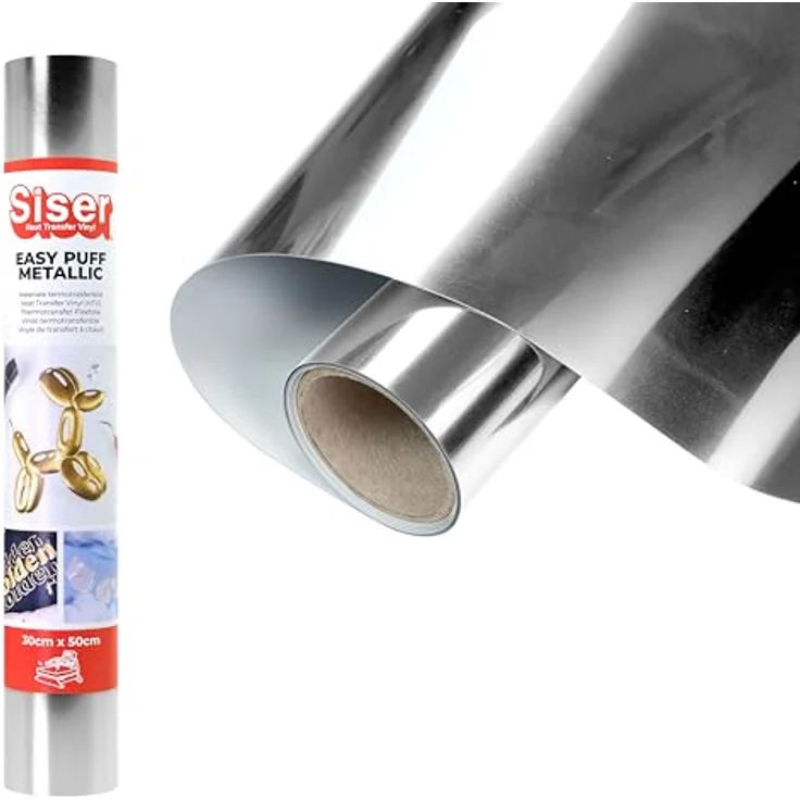 Siser Easy Puff Metallic Textiltransferfolie, Schnittbreite 30 cm, Silber mit 3D-Effekt und Metallic-Finish – Bild 1