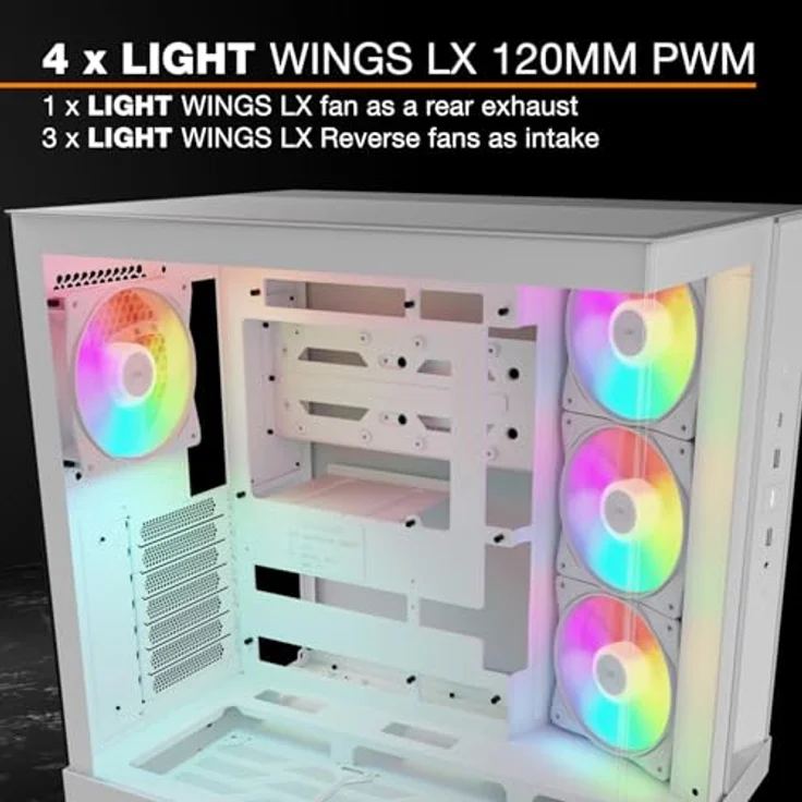 be quiet! LIGHT BASE 500 LX White, Midi-Tower PC-Gehäuse für Mini-ITX, microATX und ATX, 4 vorinstallierte Lüfter, bis 10 Lüfterplätze, CPU-Kühler bis 185 mm, Grafikkarten bis 400 mm – Bild 4