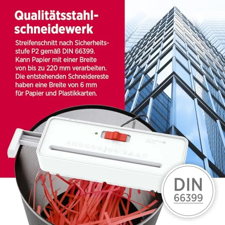 OLYMPIA PS 36 Pro Aktenvernichter, Streifenschnitt P-2, 6 mm, für bis zu 6 Blatt, weiß, mit Rücklauffunktion und Überhitzungsschutz – Bild 4