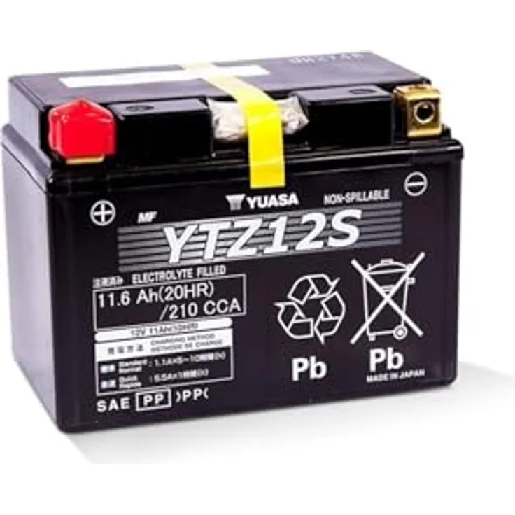 Yuasa YTZ12S Motorradbatterie 12V 11Ah, wartungsfrei mit VRLA Technologie und hoher Startleistung, Schraubklemme Typ 11