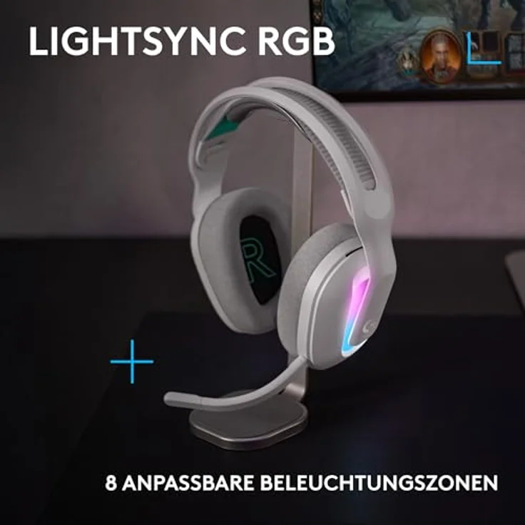 Logitech G G522 LIGHTSPEED Gaming-Headset, kabellos, LIGHTSYNC RGB, 48 kHz Mikrofon, Tri-Konnektivität, Weiß – Bild 2