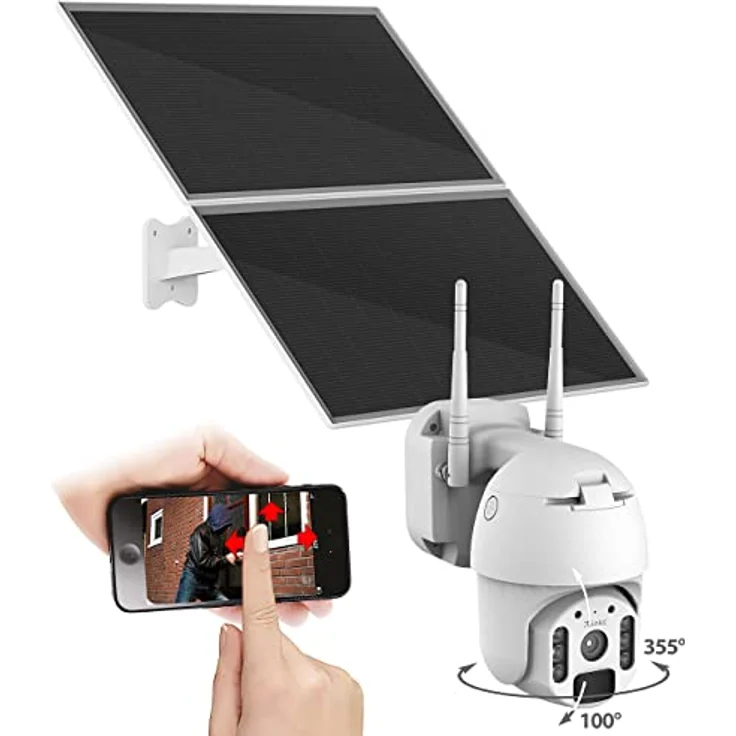 7links Video Überwachungskamera: Pan-Tilt-Überwachungskamera, 2K-Auflösung, WLAN, Akku, 25 W Solarpanel (Heimschutz-Überwachungskamera, Solar-Überwachungskamera 360°, Funk Bewegungsmelder) – Bild 2