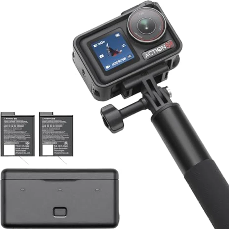 DJI Osmo Action 5 Pro Adventure Combo, Action-Kamera 4K mit 1/1.3" Sensor, 12 Std. verlängerte Akkulaufzeit mit 3 Akkus, Stabilisierung, Zwei OLED Touchscreens, Mini-Action-Kamera für Reisen, Vlog, schwarz – Bild 1