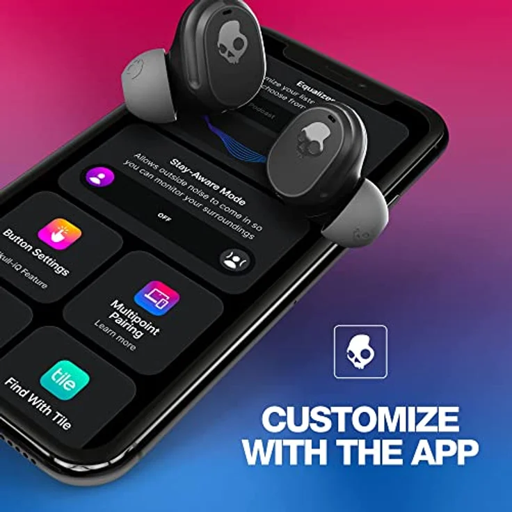 SKULLCANDY Mod Bluetooth Wireless In-Ear-Kopfhörer, Verwendung mit iPhone und Android, Ladekoffer, Kachel und Mikrofon, IPX4 schweißbeständig – Schwarz – Bild 3